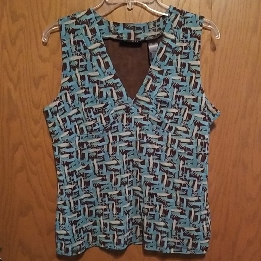 Axcess Patterned Sleeveless V-Neck Top, Size XL